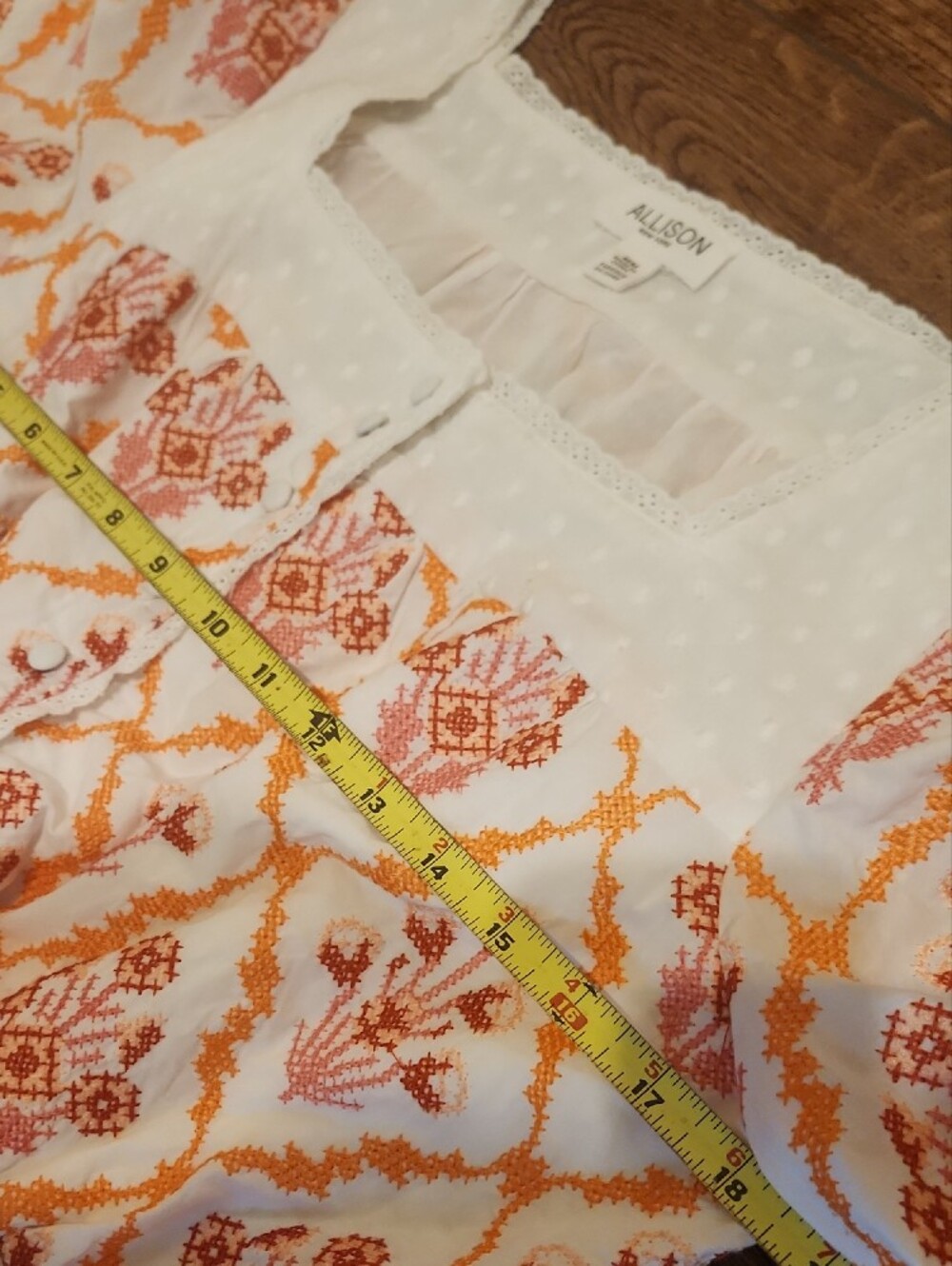 White Cropped Peasant Top with Pink And Orange Floral Print - Picture 9 of 11
